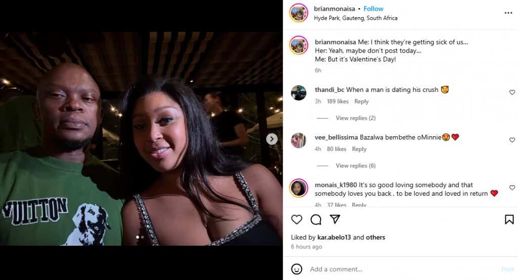 Dr Brian Monaisa and his girlfriend Minnie Dlamini. Screenshot: Instagram@BrianMonaisa