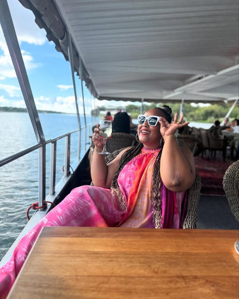 Playing far from the mic, Carol Ofori makes the most out of her getaway as she she unwinds at the Victoria Falls. Picture: Supplied