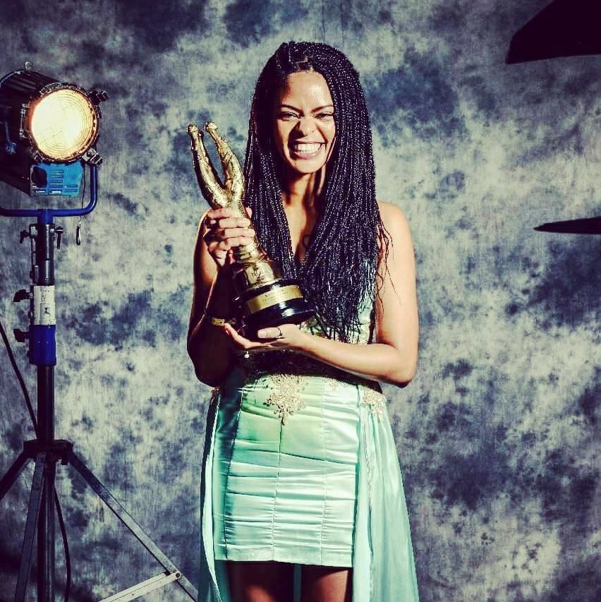A photo of the late actress Crystal Donna Roberts showing excitement as she received her SAFTA award for best actress for her portrayal in Krotoa. Picture: Facebook@DonnaRoberts