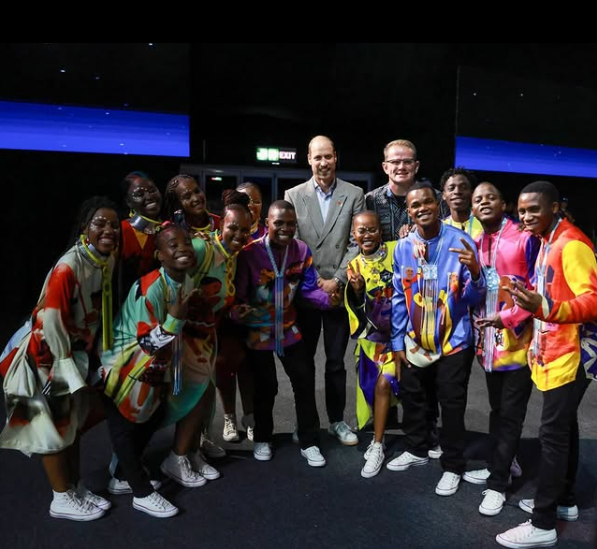 The Ndlovu Youth Choir sharing a moment with Prince William at the Earthshot Prize event. Picture: Instagram@Choirafrica