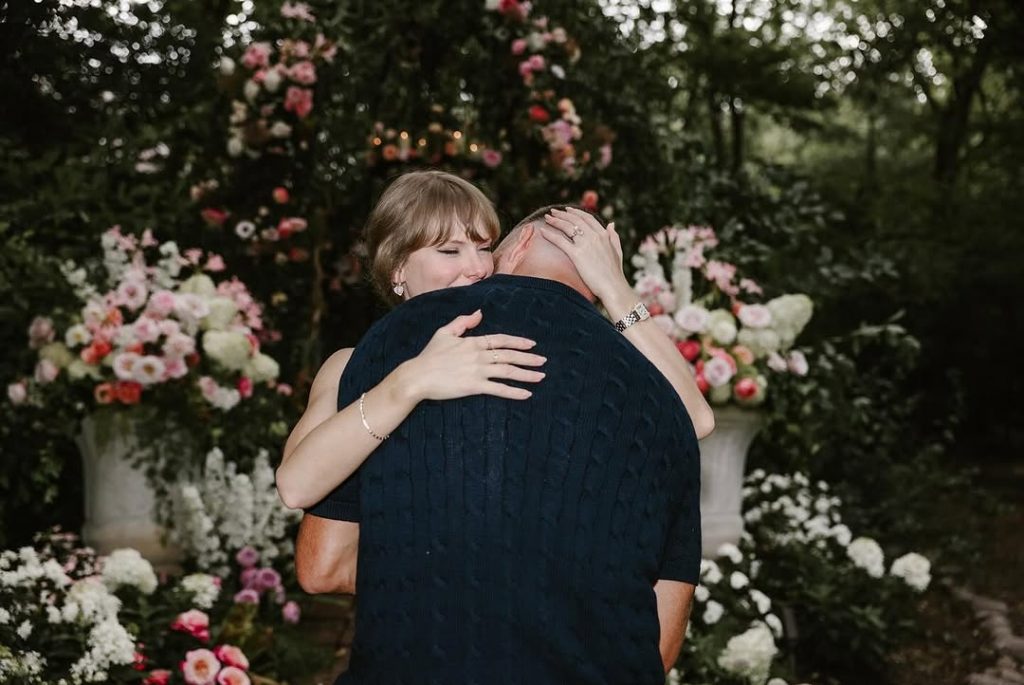 Love is blooming: Taylor Swift and fiancé Travis Kelce share a dreamy moment in their own Garden of Eden after she whispered “I do.” Picture: Instagram@TaylorSwift