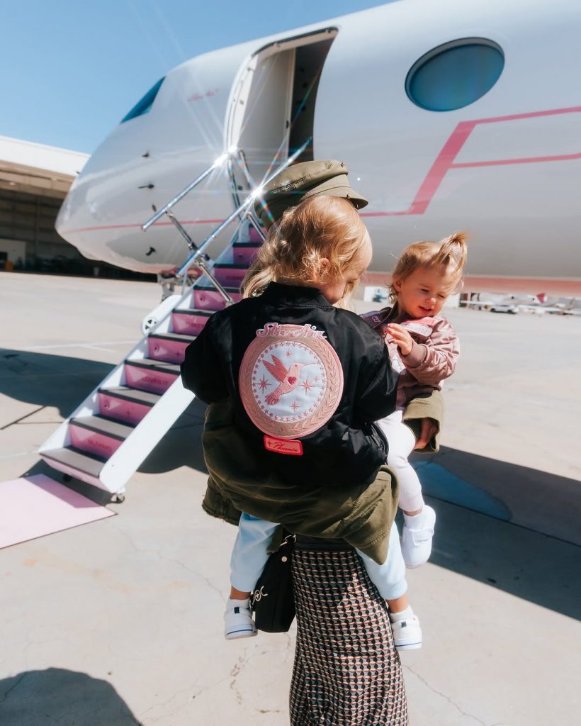 Mommy Paris Hilton and her two little ones standing just outside their private jet, moments before making their way on board. Picture: Instagram@ParisHilton