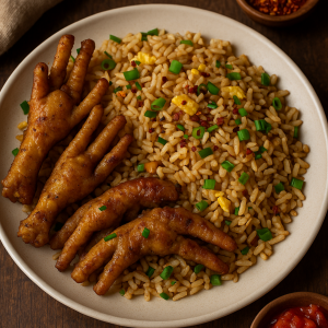 Homemade Chicken feet with egg fried rice