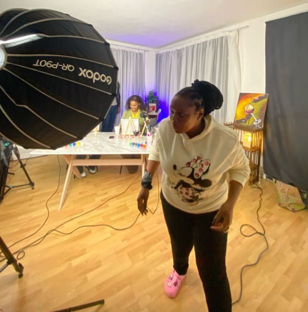 Lights, camera, creativity! Zoy Nombuso Mngomezulu gearing up to kick off her Sip, Paint & Vent podcast. Picture: Supplied