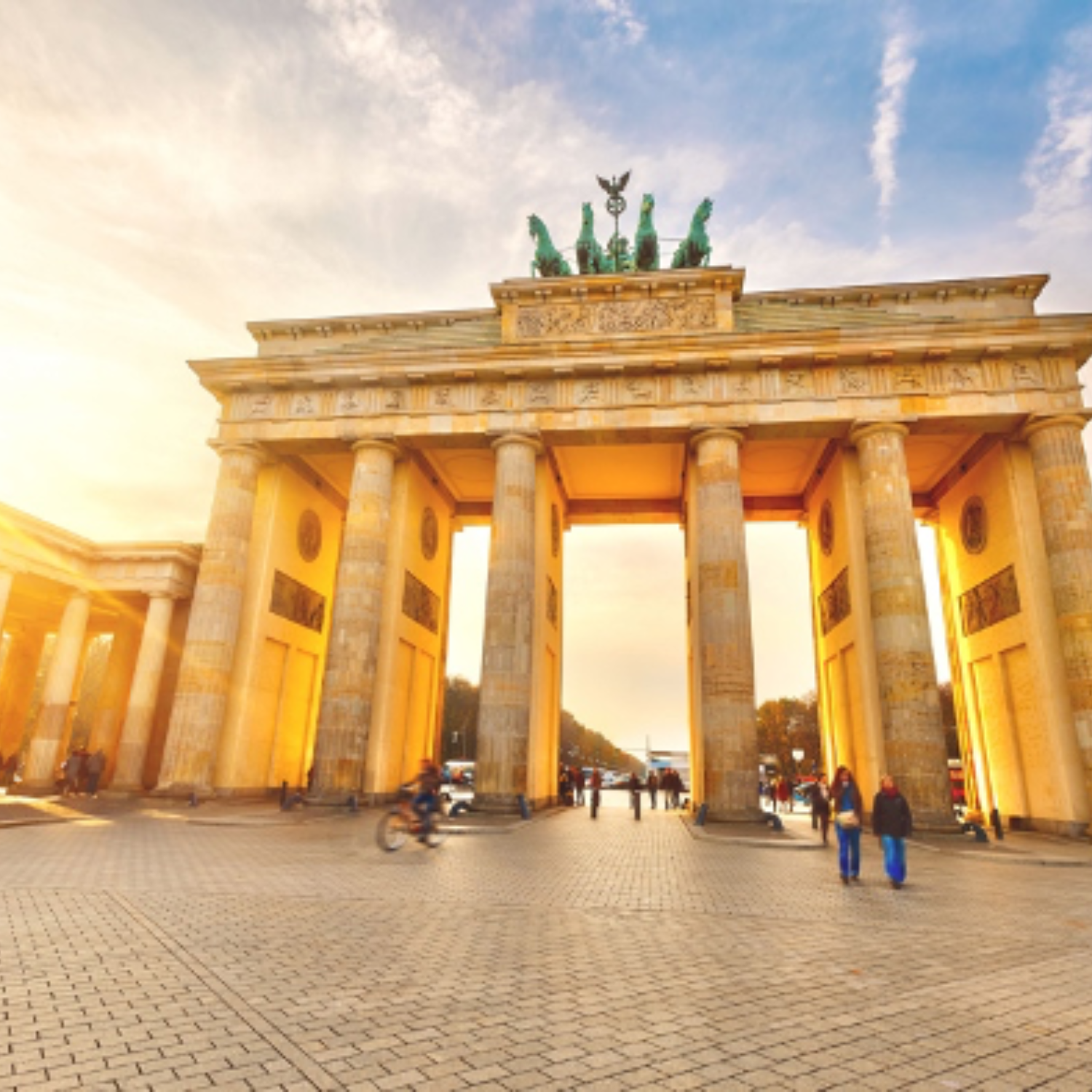 The Brandenburg Gate, a prominent neoclassical monument in Berlin, Germany.