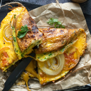 Tomato and cheese fold over omelette wrap