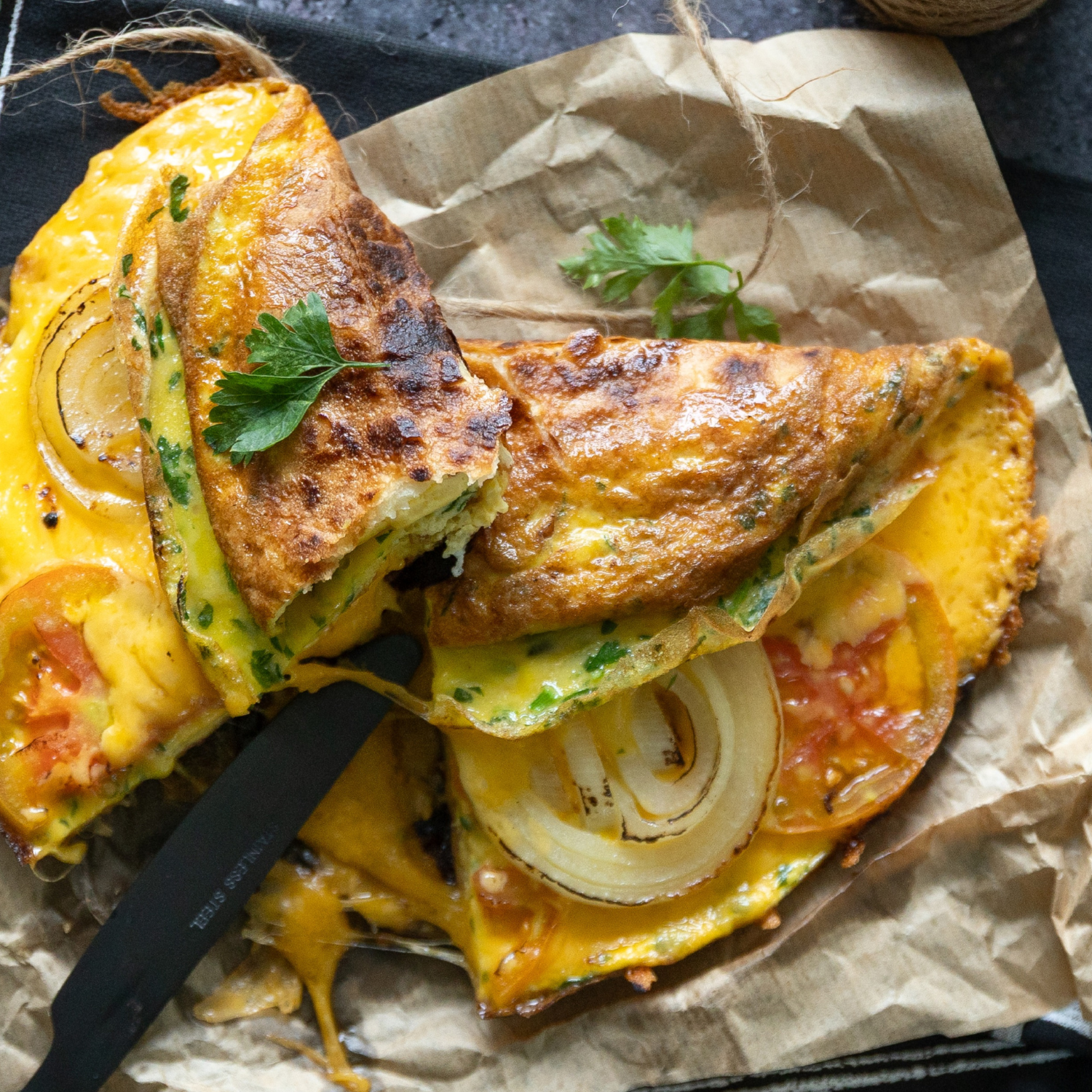 Tomato and cheese fold over omelette wrap