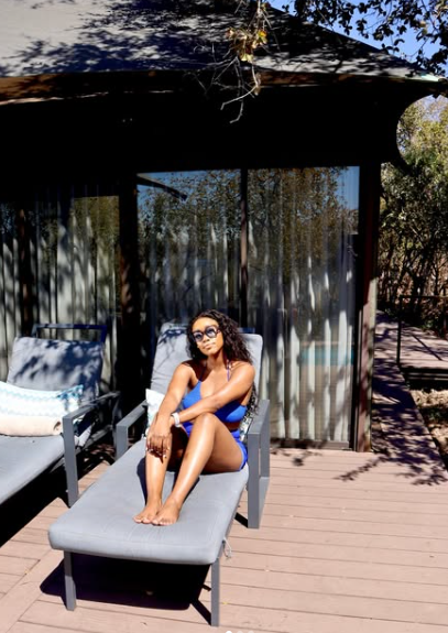 Sphelele Makhunga soaking up the sun and relaxing in style outside Old Drift Lodge, Victoria Falls. Picture: Instagram@SpheleleMakhunga
