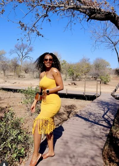 Yellow never looked so good! Sphelele Makhunga shining bright at Old Drift Lodge, Victoria Falls. Picture: Instagram@SpheleleMakhunga