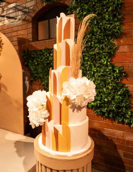 Too beautiful to dig into: Chef Nzuza’s stunning masterpiece cake steals the show in Dintle and Nhloso’s wedding episode on Scandal!. Picture: Supplied