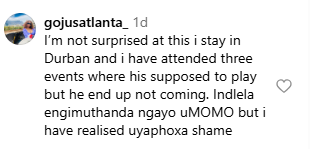 A comment shared by a social media user.