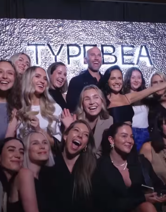Guests beam with excitement as they pose for a photo at the Typebea launch event. Picture: Instagram@RitaOra