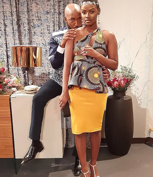 Dingaan 'DSK' Khumalo as 'James', pictured with his on-screen wife 'Imani Nkosi' (played by Zonke Mchunu) behind the scenes of Muvhango at the SABC Henley Television Facilities. Picture: Instagram @DingaanKhumalo