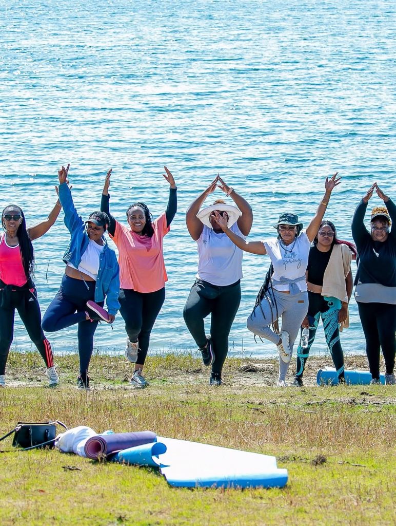 It’s yoga time! The beautiful group of ladies standing tall by the beach, one leg up and hands reaching for the sky. Picture: Instagram@UnathiAfrica