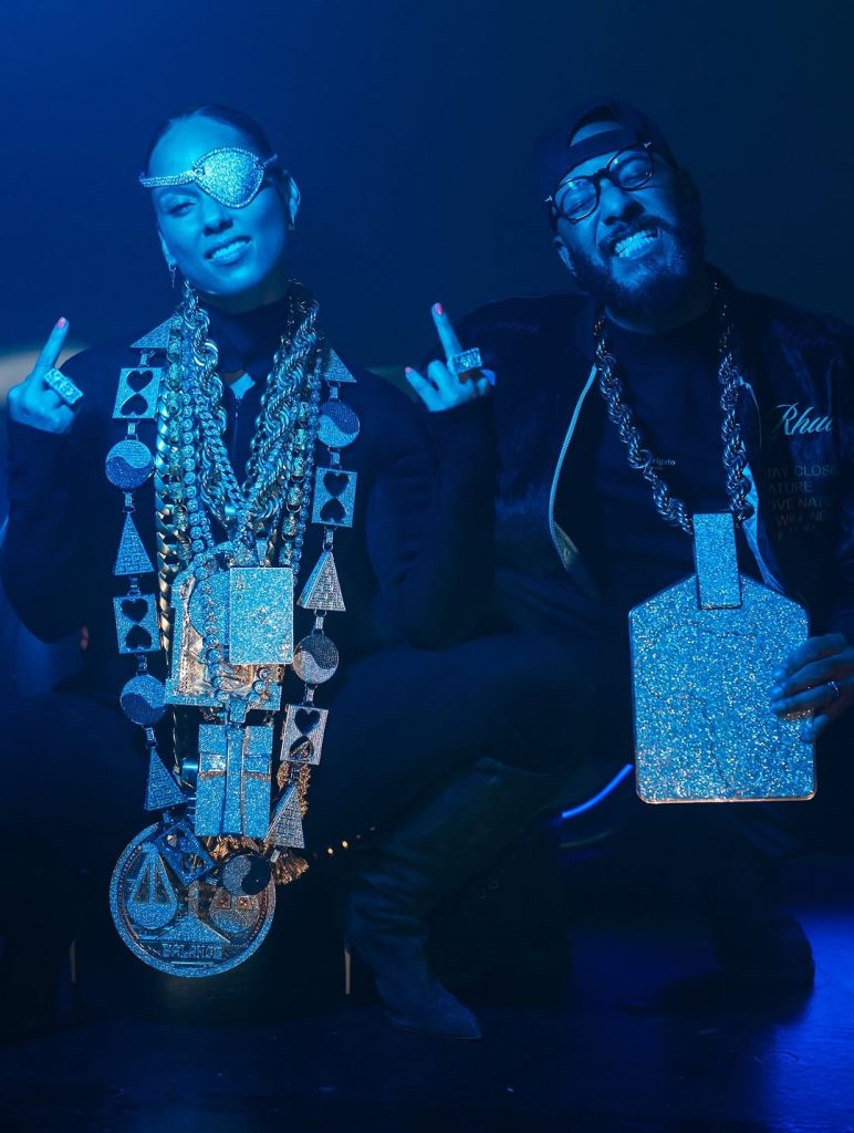 Dripping in jewels and glowing under party lights, the stylish duo looked every bit the happily married couple living their best life. Picture: Instagram@AliciaKeys
