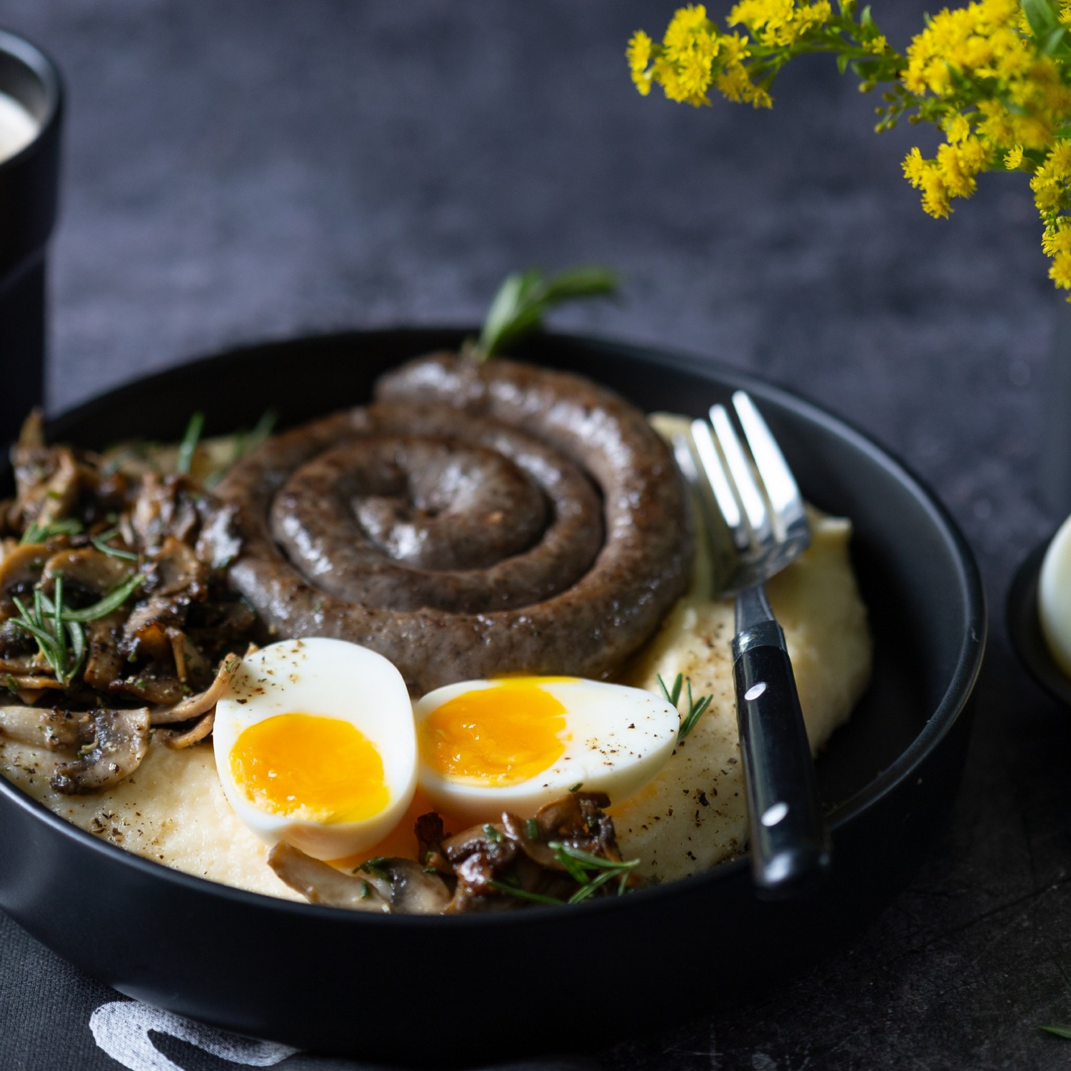 Homemade Creamy 'pap' and boiled eggs breakfast bowls