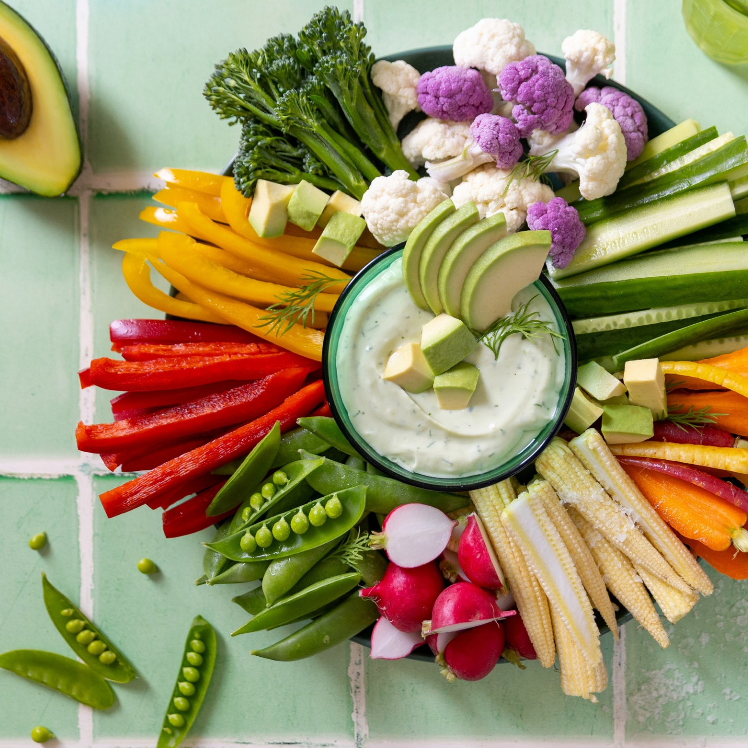 Spring Crudité Salad Platter with avo dip