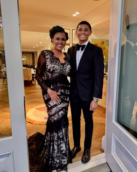 Bassie and her son Nkosinathi striking a pose in stunning outfits. Picture: Instagram@BasetsanaKumalo