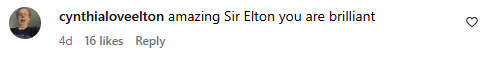 Comment from social media user. Picture: Instagram@EltonJohn