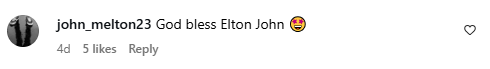 Comment from social media user. Picture: Instagram@EltonJohn