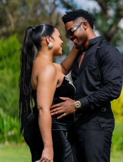 A tender moment between Tino Chinyani and Simza Ngema as they lock eyes with love. Picture: Instagram@TinoChinyani