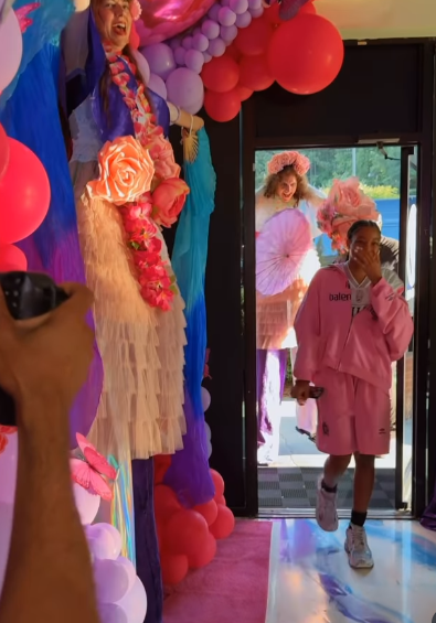 The moment everyone waited for: Birthday girl Laiyah’s jaw dropped as she walked into a dazzling venue filled with guests and glam. Picture: Instagram@Monicadenise