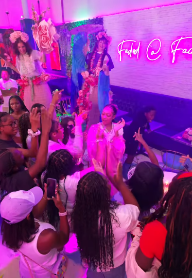 It’s celebration time! Laiyah grooved to the music surrounded by happy guests. Picture: Instagram@Monicadenise