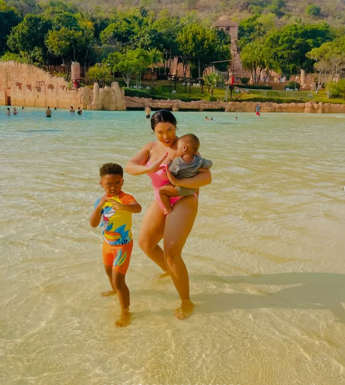 Simza and her son showing off their best karate moves. Picture: Instagram@TinoChinyani