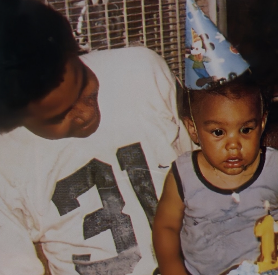 A vintage photo of the late music legend Tito Jackson with his infant son, TJ Jackson. Picture: Instagram@TJJackson