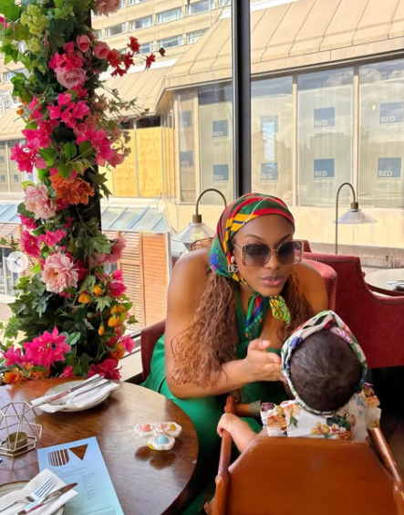 Mommy duties in full swing as Chika Ike feeds her little one. Picture: Instagram@ChikaIke