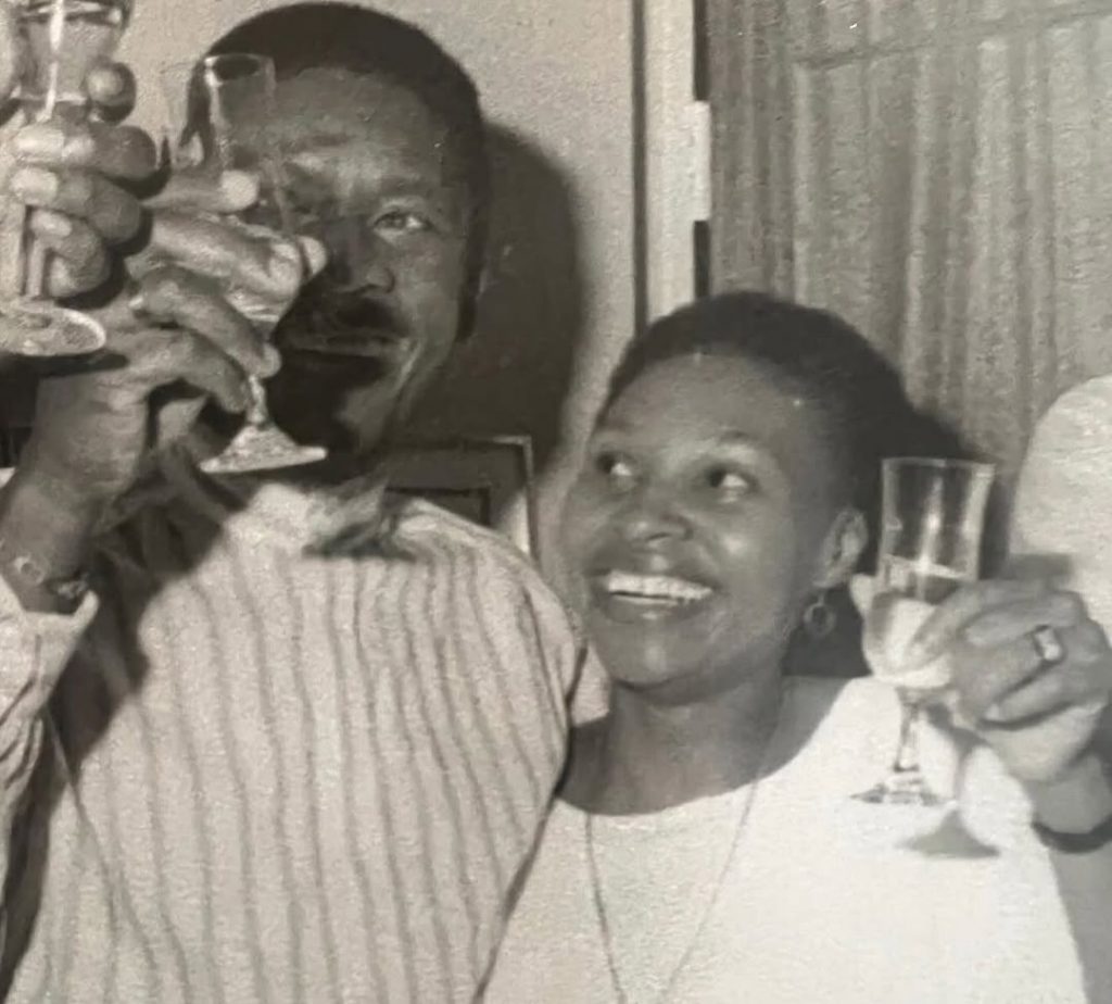 A vintage snap of the couple celebrating with champagne and soaking in the love. Picture: Instagram@YvonneChakaChaka