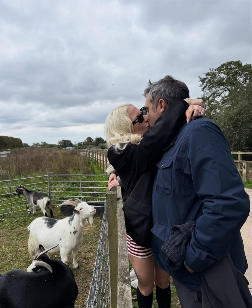 Lady Gaga and her fiancé Michael caught in a romantic moment… meanwhile, the goat third-wheeling in the background is definitely not amused. Picture: Instagram@Ladygaga