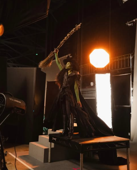 The incredibly talented Cynthia Erivo transforms into Elphaba, fully dressed in her iconic green costume for 'Wicked for Good'. Picture: Instagram@WickedMovie