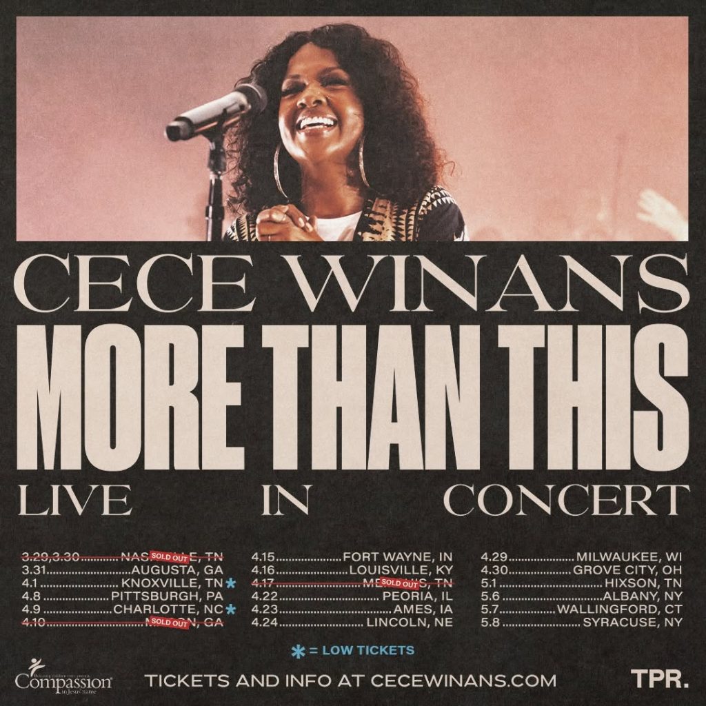 The official 'More Than This' tour poster from CeCe Winans, listing every tour date. Picture: Instagram@CeceWinans