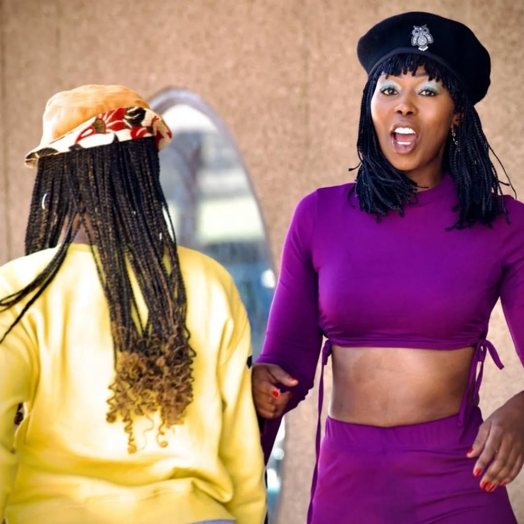 Brenda Ngxoli looking stylish during filming. Picture: Instagram@BrendaNgxoli