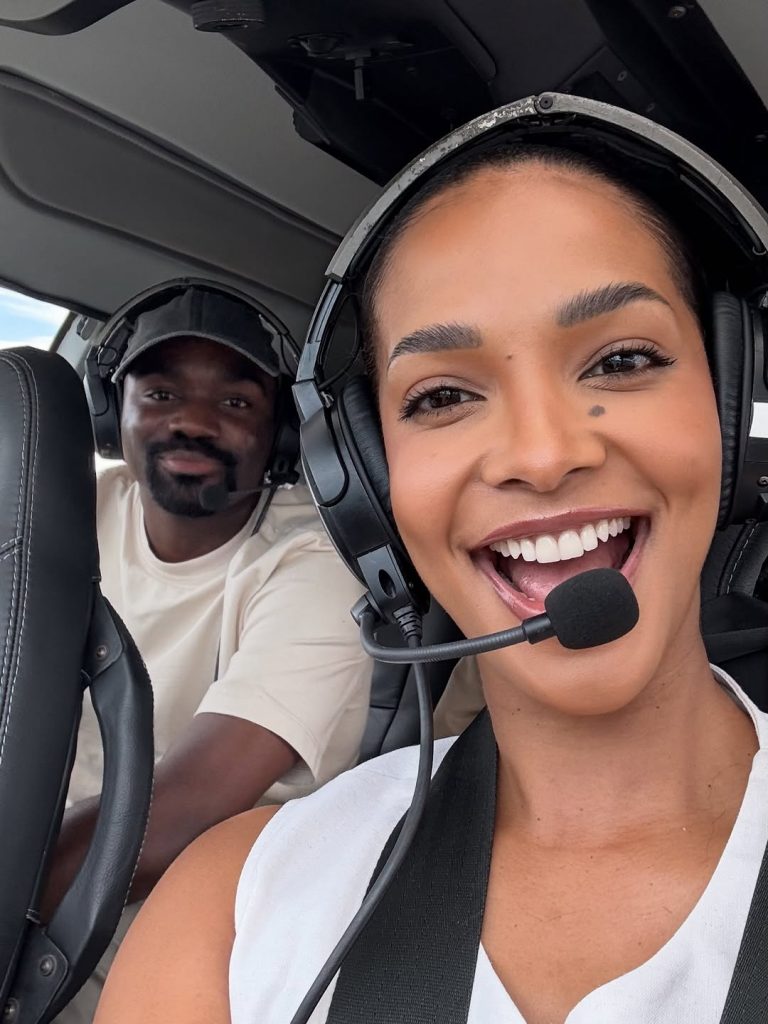The power couple beaming with smiles in the chopper, living their dream life and exploring new horizons together. Picture: Instagram@DrMusaMthombeni