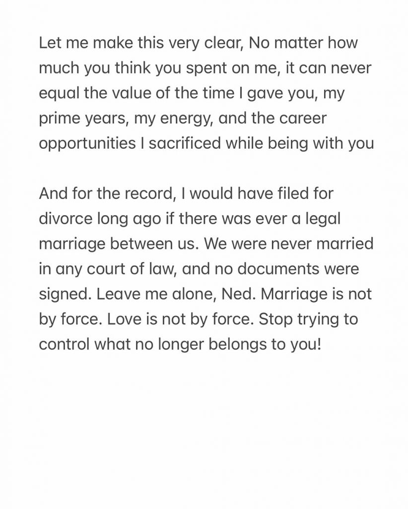 A statement shared by Regina Daniels on her Instagram page. Picture: Instagram@ReginaDaniels