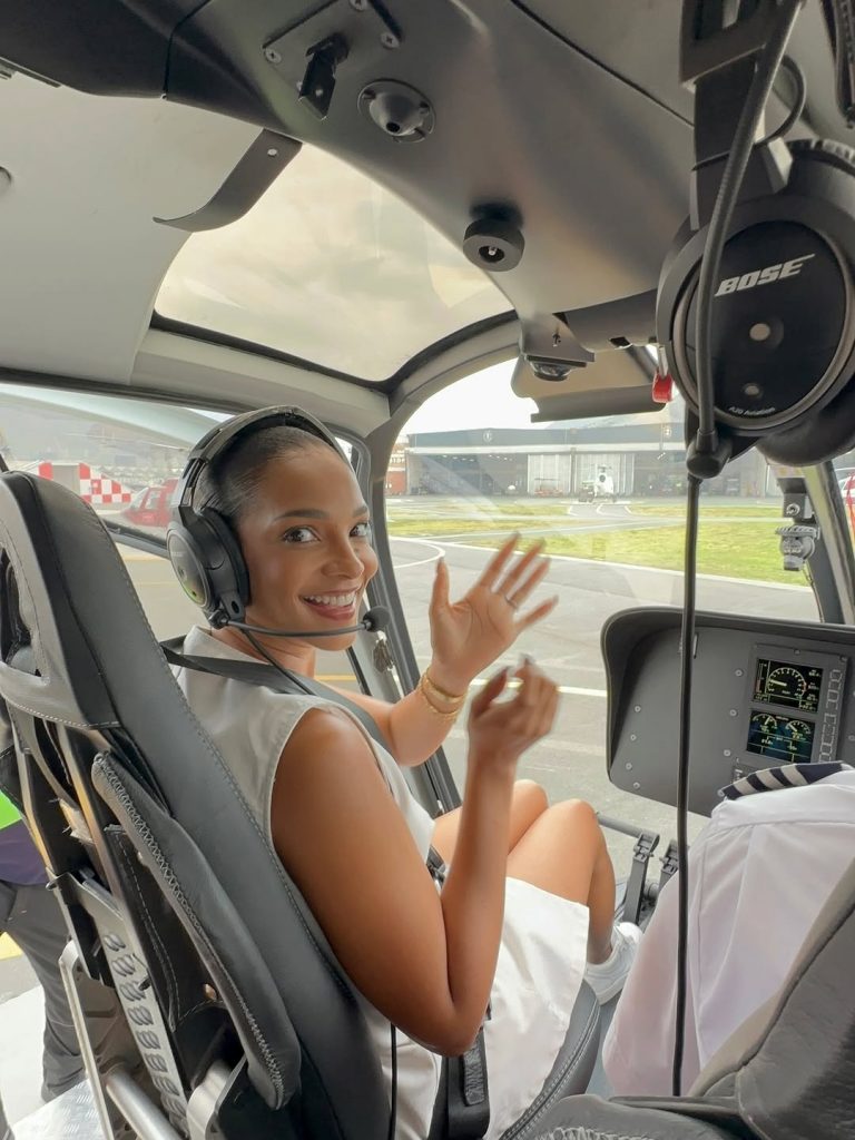 Stunning Liesl takes the front seat in the chopper, all smiles as she strikes the perfect pose! Picture: Instagram@DrMusaMthombeni