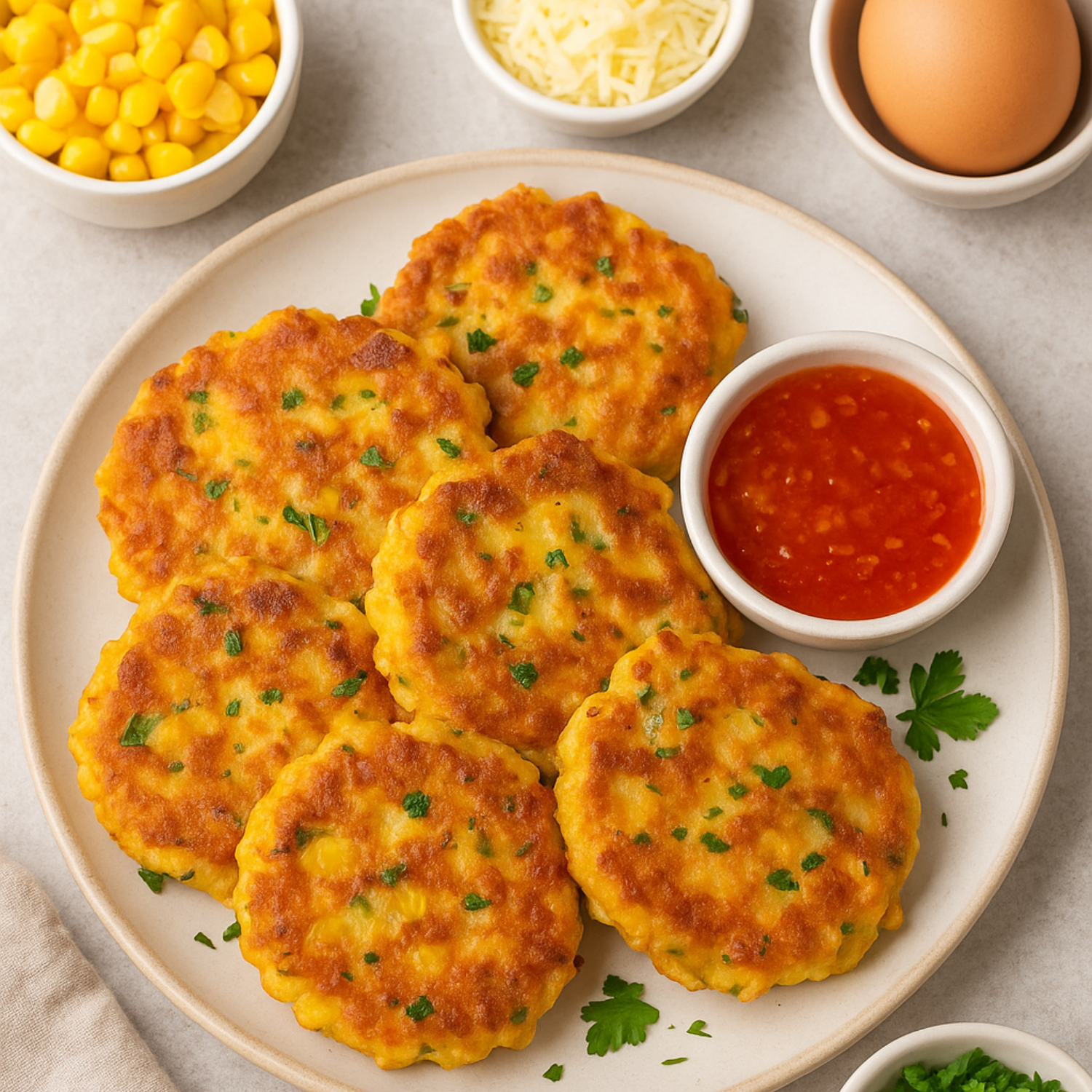 Savory sweetcorn & cheese mini fritters