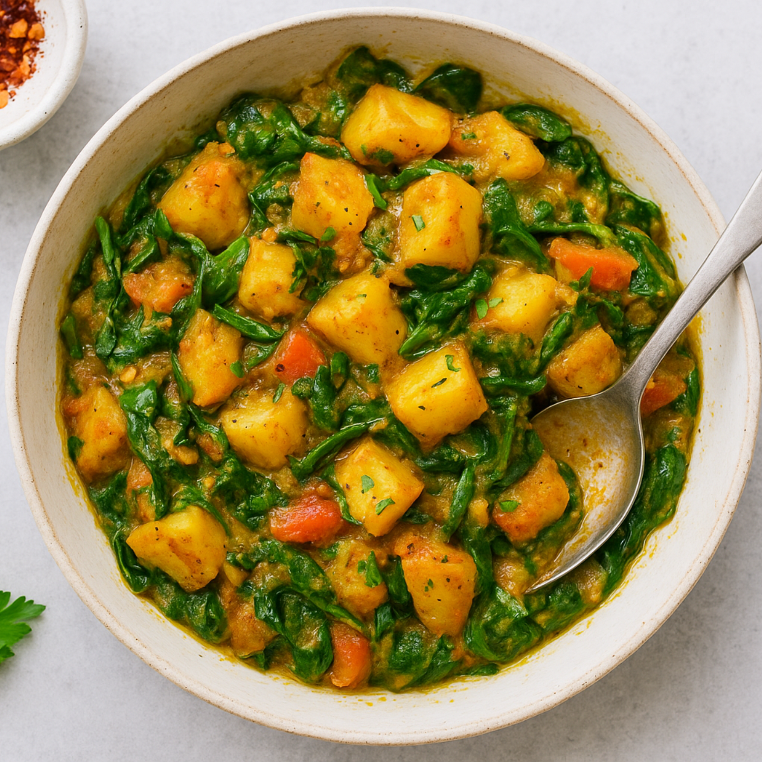 Spicy Coconut Spinach & Potato Toss