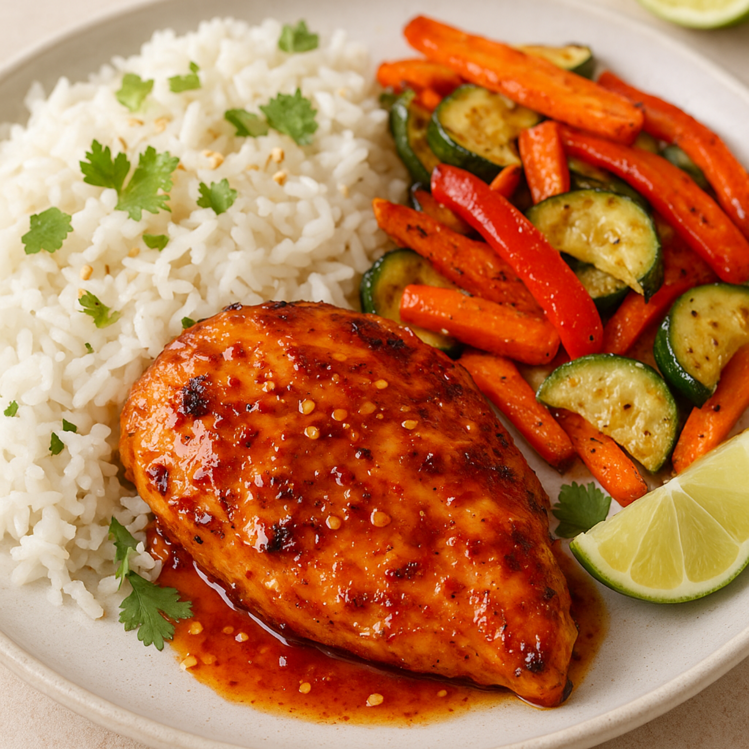 Spicy-honey garlic chicken with coconut rice