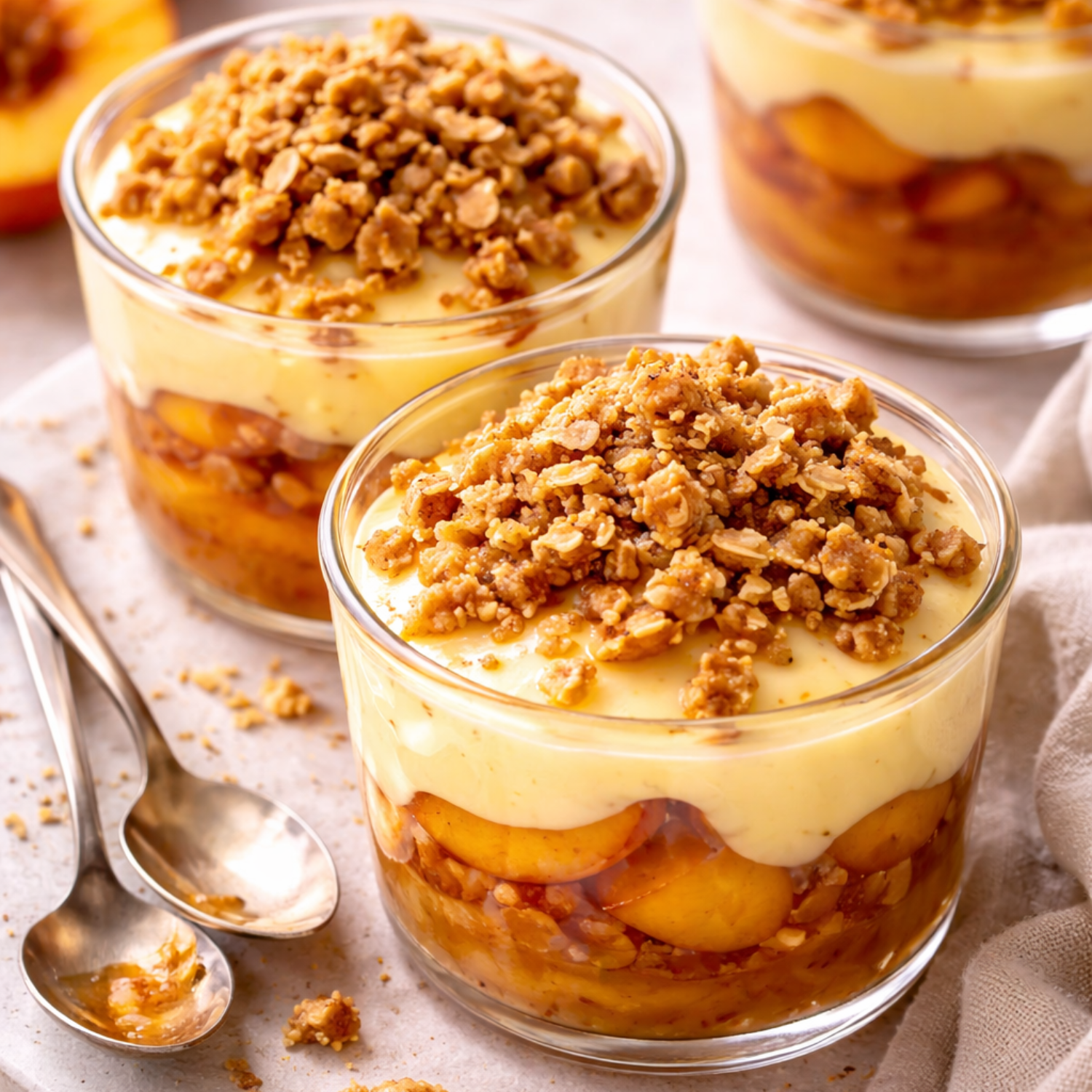Peach & Vanilla Custard Crumble Cups