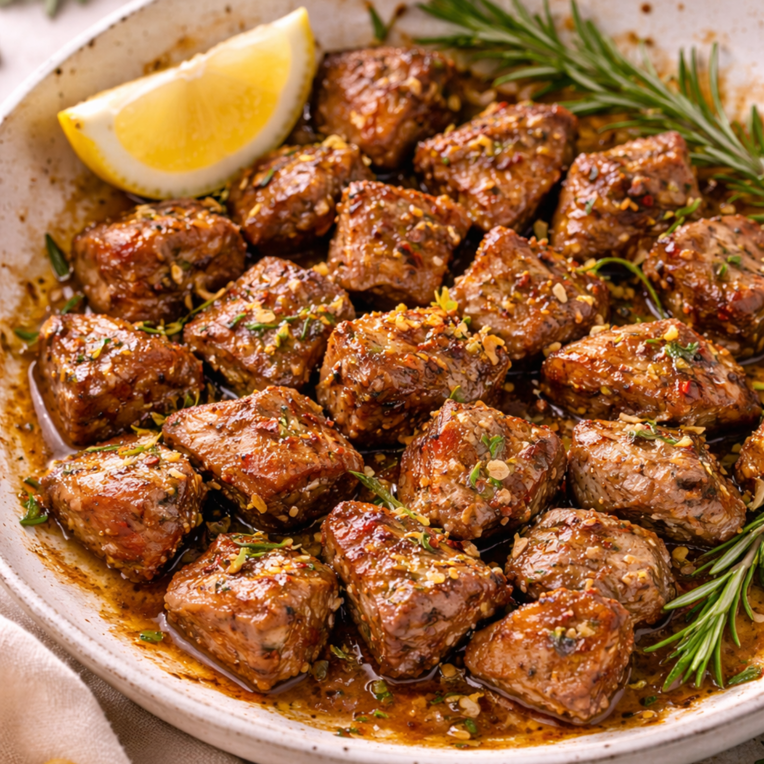 Sticky Lemon & Rosemary Lamb Skillet Bites