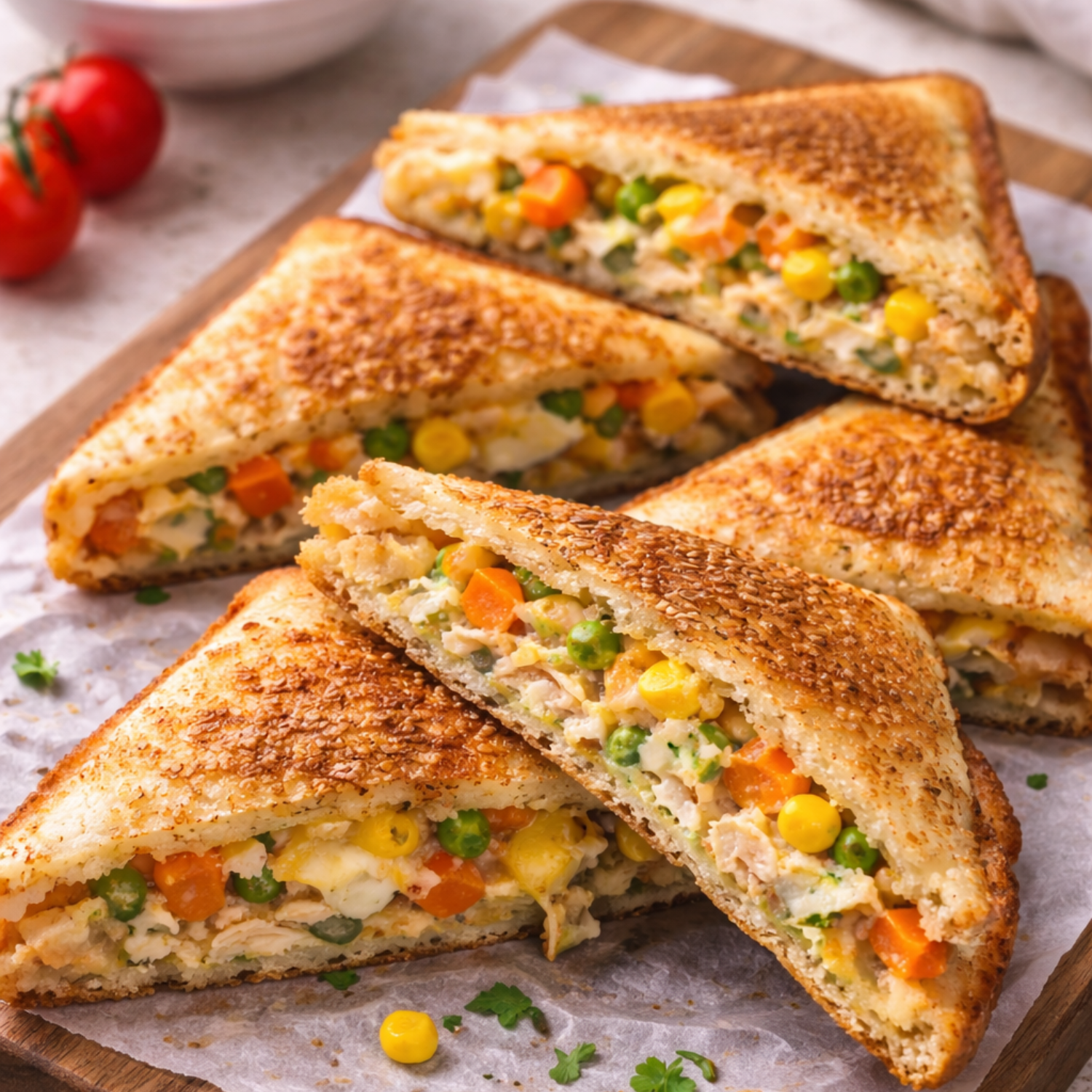 Cheesy Chicken & Veggie School Day Toast Pockets