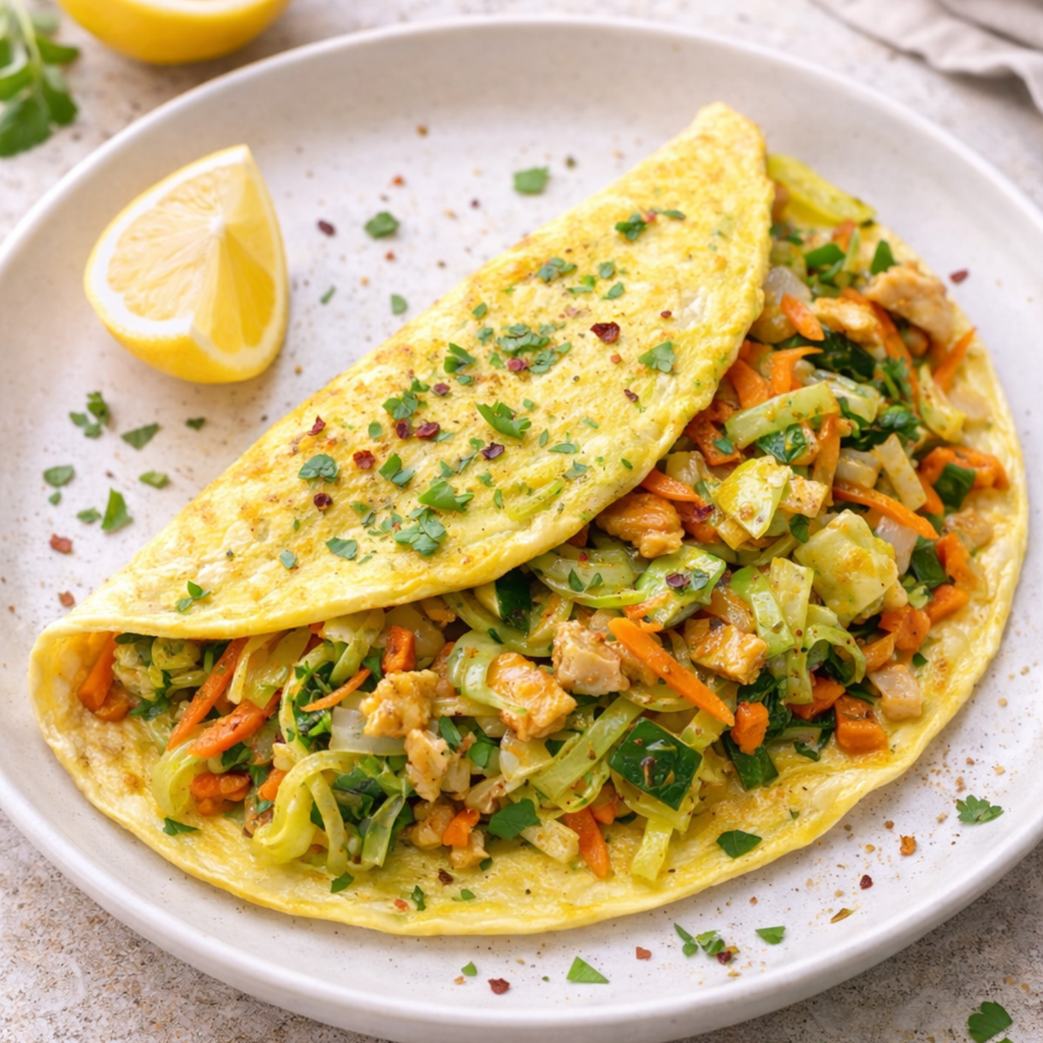 Lemon-Garlic Veggie & Egg Fold