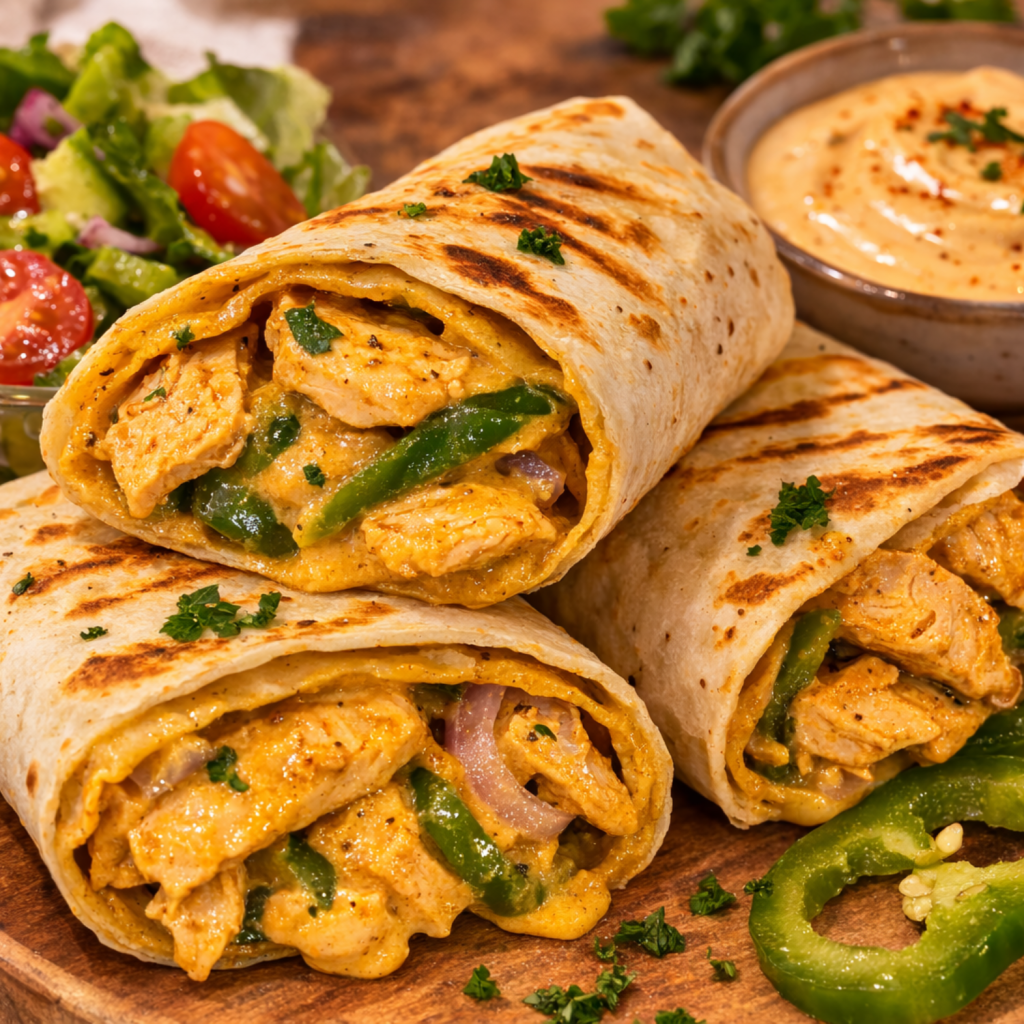 Creamy Curry Chicken & Green Pepper Wraps