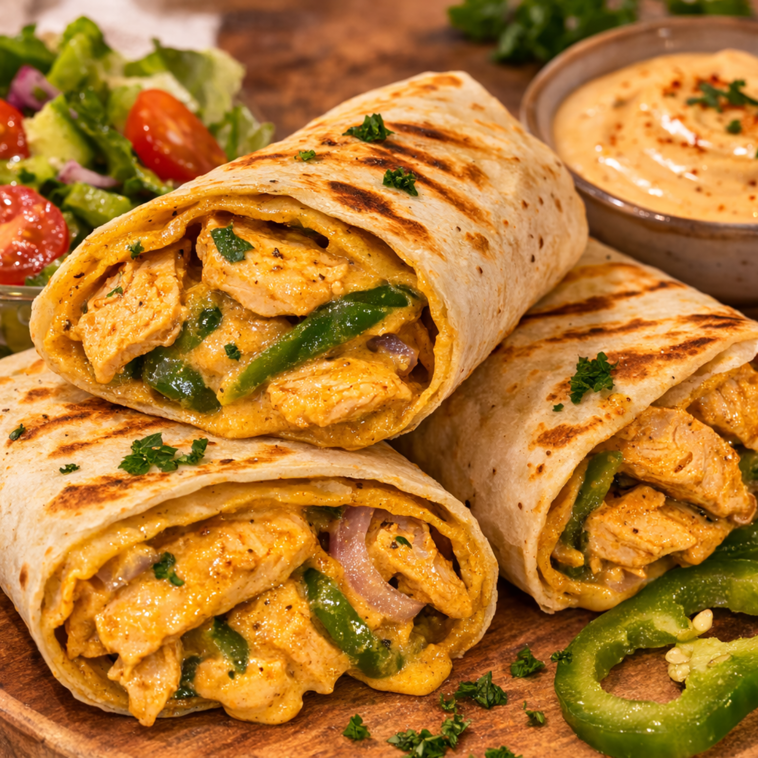 Creamy Curry Chicken & Green Pepper Wraps