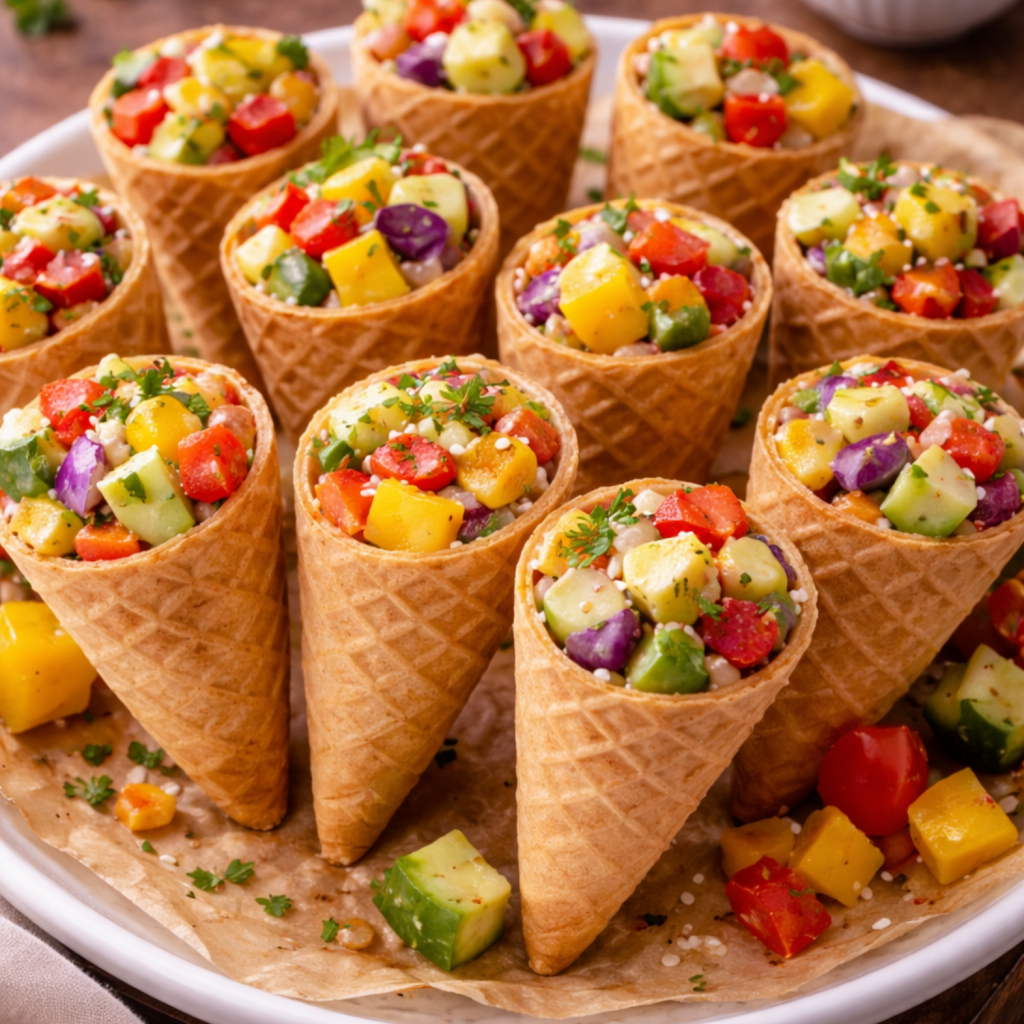 Easter Monday Rainbow Veggie & Cheese Mini Cones
