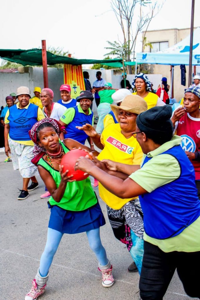 Adult women having fun as they play a lively game of netball at one of the “I Never Played As A Child” events. Picture: Supplied