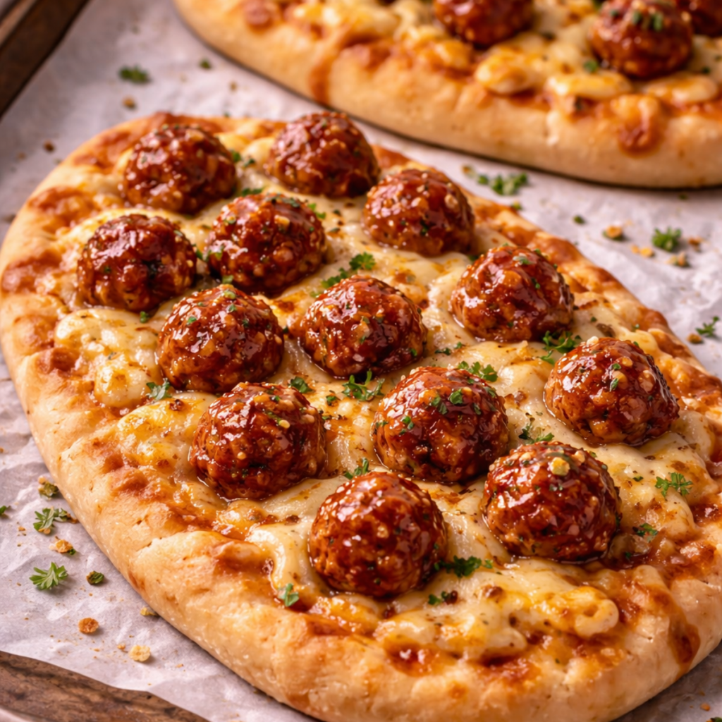 Sticky Meatball Cheese Flatbread